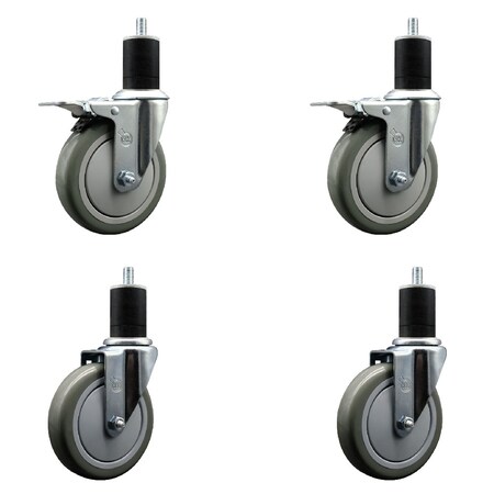 Service Caster 5'' Gray Poly Swivel 1-3/4'' Expanding Stem Caster Set 2 Total Lock Brakes, 4PK SCC-EXTTL20S514-PPUB-2-S-2-134